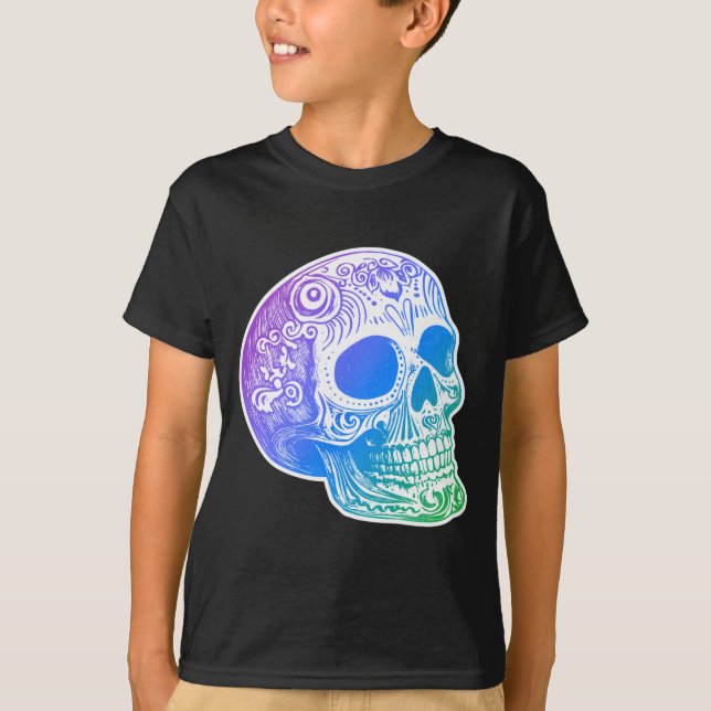 Camiseta Desenho de Caveira de Açúcar Gradiente Calaca Masc (Frente)