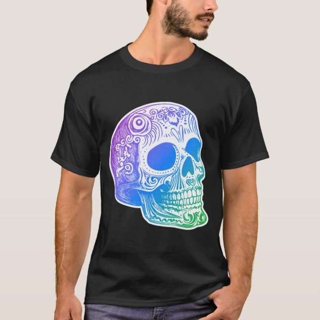 Camiseta Desenho de Caveira de Açúcar Gradiente Calaca Masc (Frente)