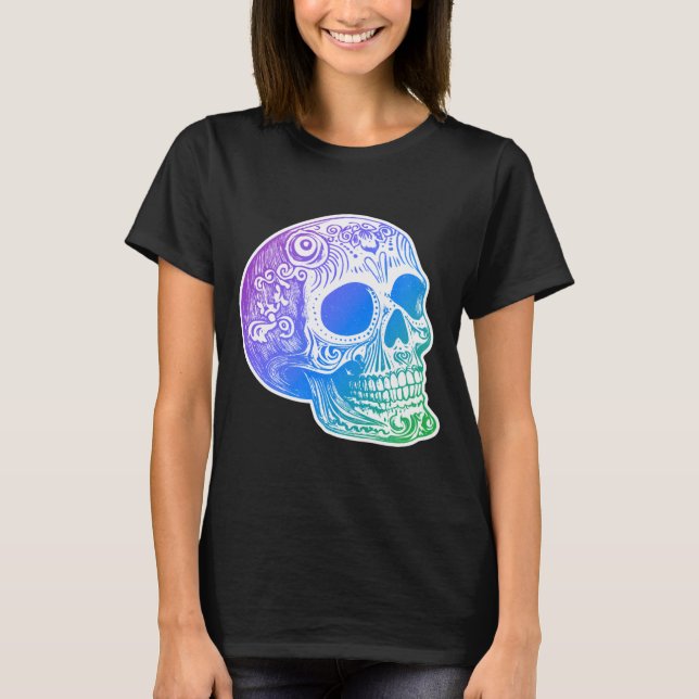 Camiseta Desenho de Caveira de Açúcar Gradiente Calaca Masc (Frente)