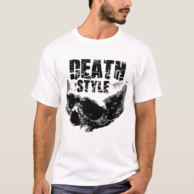 Camiseta Desenho de Caveira no Estilo Morte (Frente)