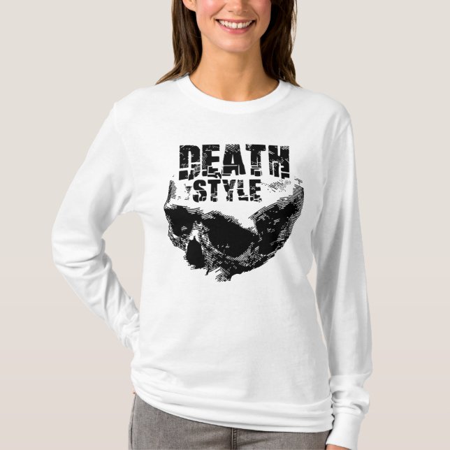 Camiseta Desenho de Caveira no Estilo Morte (Frente)