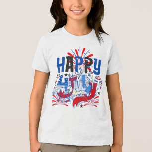 Camiseta Desenho de Celebração Patriótica Feliz 4 de Julho