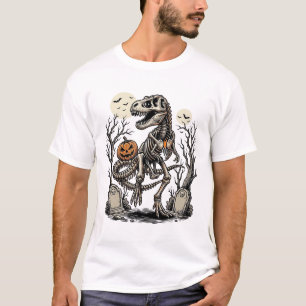 Camiseta Desenho de Cemitério de Halloween de Dinossauro de