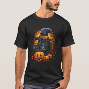 Camiseta Desenho de chapéu de bruxa de abóbora de cavalo de