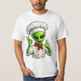 Camiseta Desenho de Chef Alien Divertido Culinária Espacial