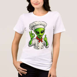 Camiseta Desenho de Chef Alien Divertido Culinária Espacial