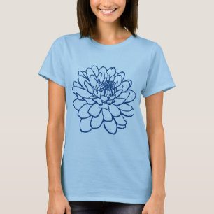 Camiseta Desenho De Chrysanthemum - Estilo Indigo Azul