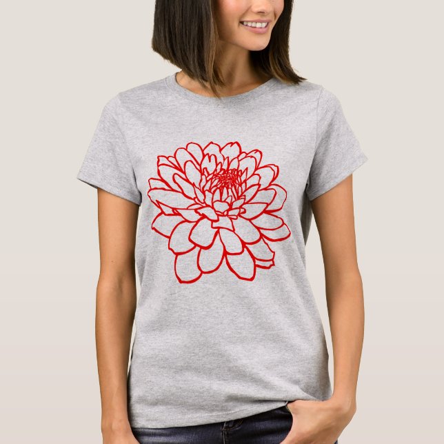 Camiseta Desenho De Chrysanthemum - Vermelho (Frente)