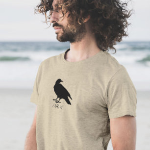 Camiseta Desenho de Corvo e Silhueta de Naw em Preto
