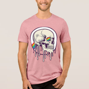 Camiseta Desenho de crânio pingando arco-íris com gravação