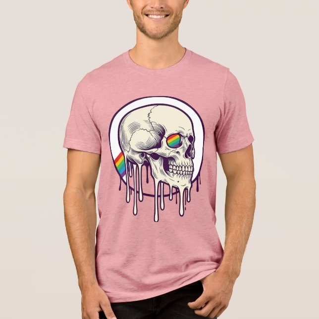 Camiseta Desenho de crânio pingando arco-íris com gravação  (Frente)