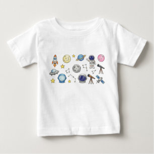 Camiseta desenho de crianças de foguete astronauta lápis de