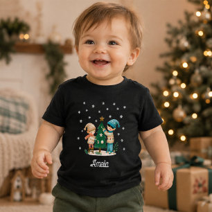 Camiseta Desenho de Crianças Fofas Decorando a Árvore de Na