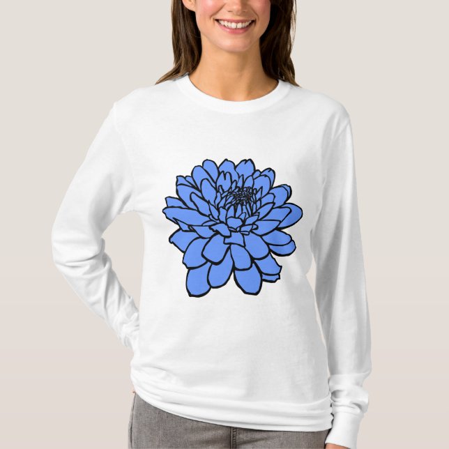 Camiseta Desenho de crisântemos - Preto e Azul Bebê (Frente)