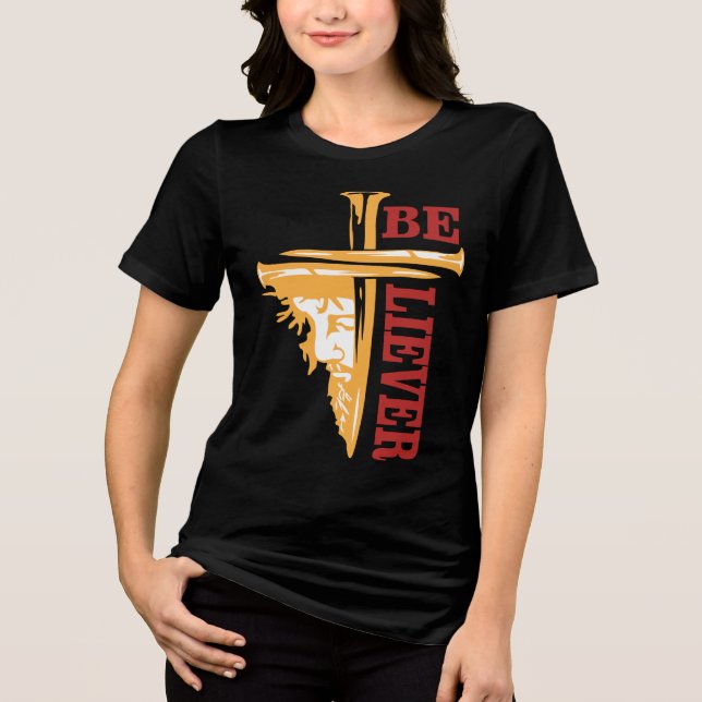 Camiseta Desenho de Cruz de Jesus com Prego – Cristão Poder (Frente)