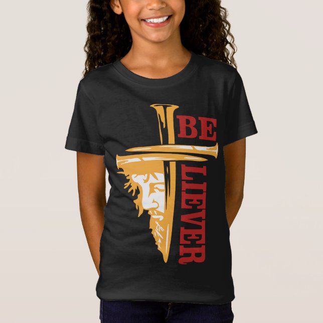 Camiseta Desenho de Cruz de Jesus com Prego – Cristão Poder (Frente)