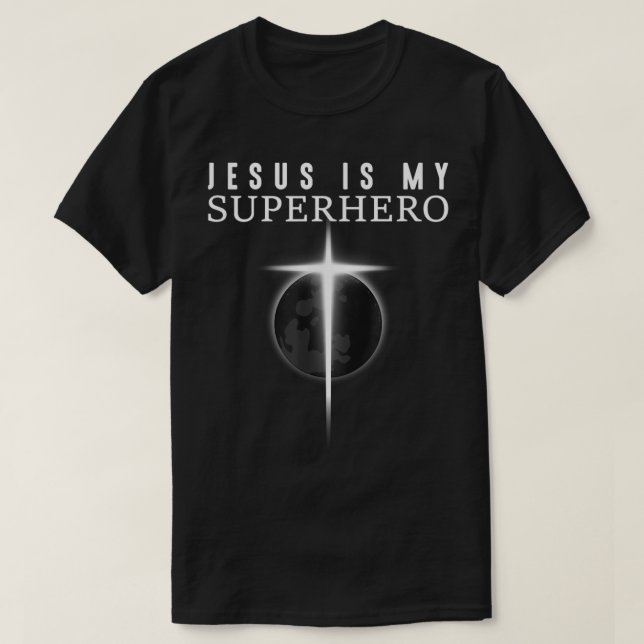 Camiseta Desenho de Cruz Jesus é Meu Super-Herói (Frente do Design)