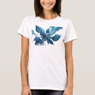 Camiseta Desenho de declaração de folhas abstratas azuis vi