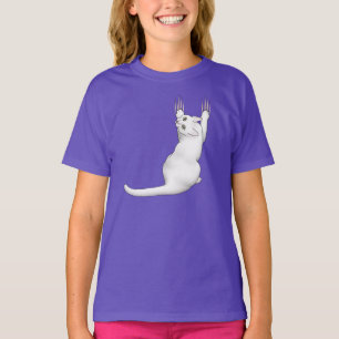 Camiseta Desenho de desenho de gato branco arranhando e ras