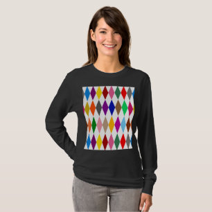Camiseta Desenho de Diamantes Harlequim Colorido Branco