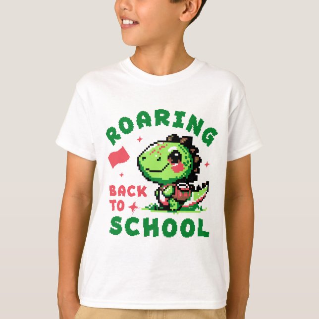 Camiseta Desenho de Dinossauro Voltando à Escola com Tudo (Frente)