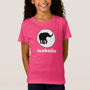 Camiseta Desenho de Elefante Preto em Círculo Branco