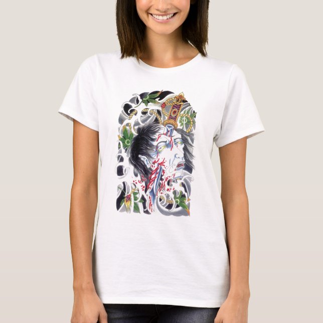 Camiseta Desenho de Espada Grotesca Japonesa (Frente)
