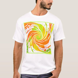 Camiseta Desenho de Espiral Verde e Laranja