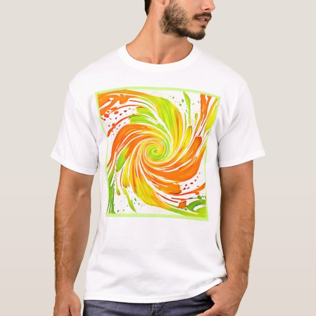 Camiseta Desenho de Espiral Verde e Laranja (Frente)