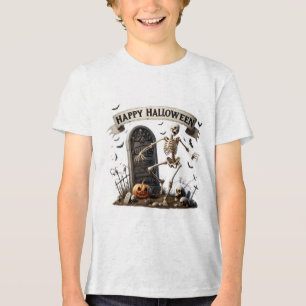 Camiseta Desenho de Esqueleto Dançante de Halloween