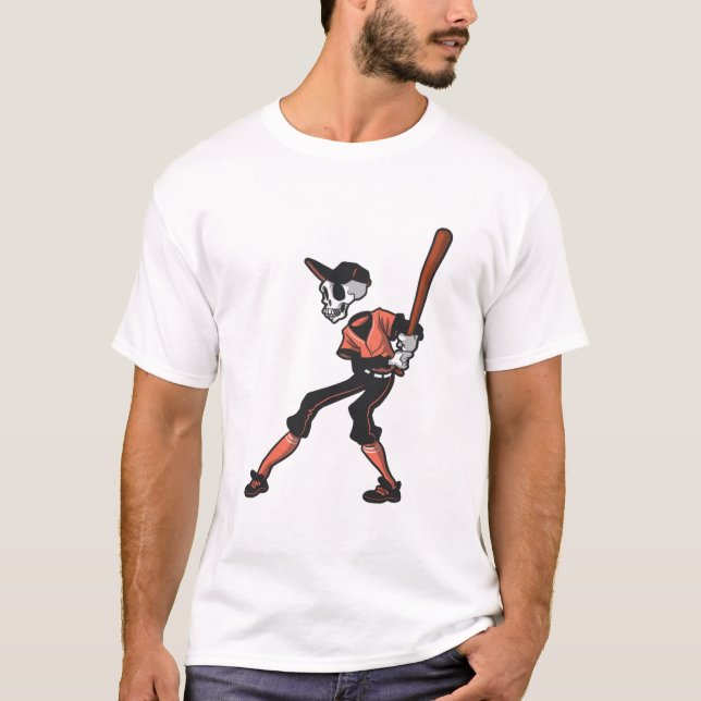 Camiseta desenho de esqueleto de beisebol para jogadores de (Frente)