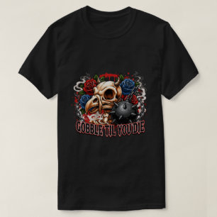 Camiseta Desenho de Esqueleto de Pássaro 'Gobble Til You Di