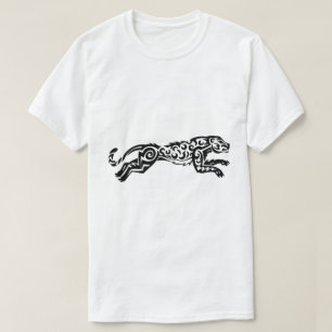 Camiseta Desenho de Estilo de Tatuagem de Leopardo Preto Br