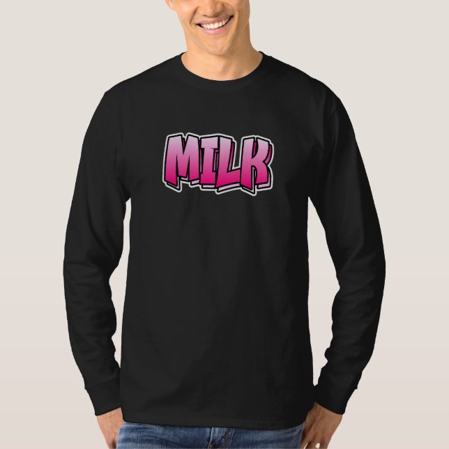 Camiseta Desenho de Estilo Grafite de Leite que Diz Leite (Frente)