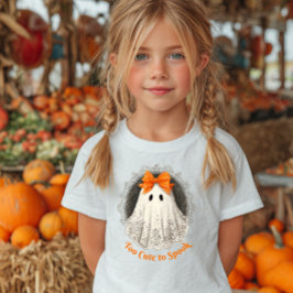 Camiseta Desenho de Fantasma com Laço Laranja em Moldura Or