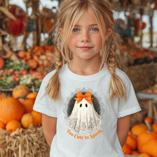 Camiseta Desenho de Fantasma com Laço Laranja em Moldura Or