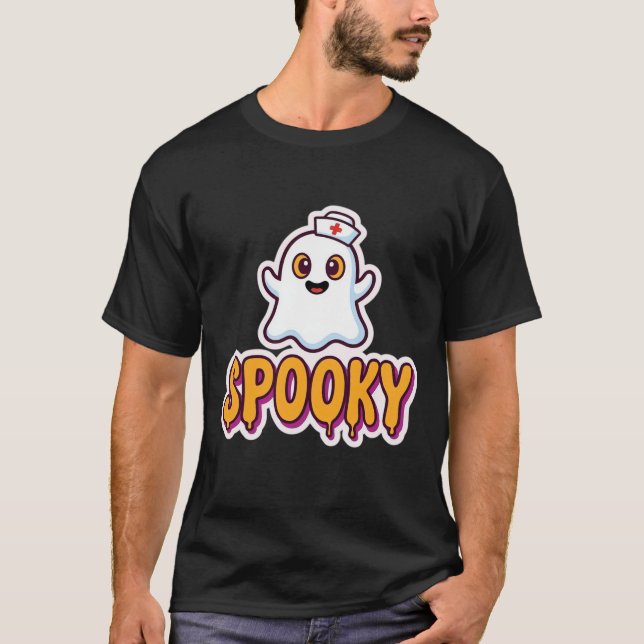 Camiseta Desenho de Fantasma de Halloween de Enfermeira Ass (Frente)