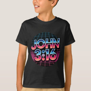 Camiseta Desenho de Fé Cristã Retro dos Anos 80 John 3_16