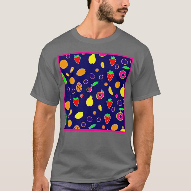 Camiseta Desenho de Festa de Frutas Elétricas (Frente)