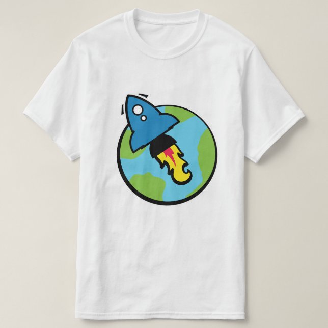 Camiseta Desenho de ficção científica Foguete E Planeta (Frente do Design)
