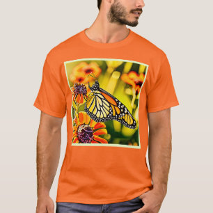 Camiseta Desenho de Flor de Borboleta Monarca Delicada