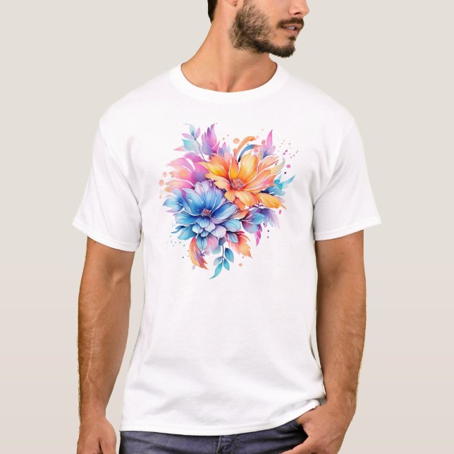 Camiseta Desenho de Flores Florais em Aquarela-24683 (Frente)