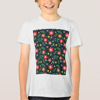Camiseta Desenho de fundo com estampa floral colorida e ale
