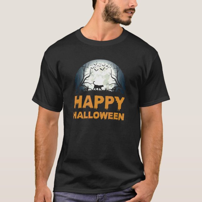 Camiseta Desenho de Gata da Lua de Halloween Assustador par (Frente)