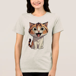 Camiseta Desenho de Gatinho Animado de Olhos Arregalados e