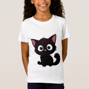 Camiseta Desenho de gatinho preto fofo com olhos grandes