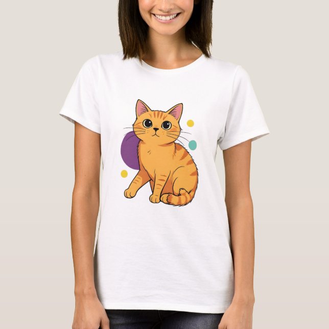 Camiseta Desenho de Gato Atigrado Laranja Fofo (Frente)