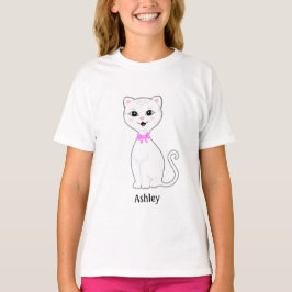 Camiseta Desenho de Gato Branco Fofo