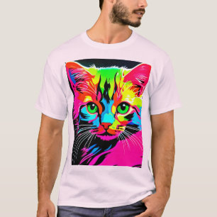 Camiseta Desenho de Gato Colorido