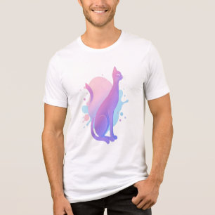 Camiseta Desenho de Gato com Gradiente Abstrato Elegante